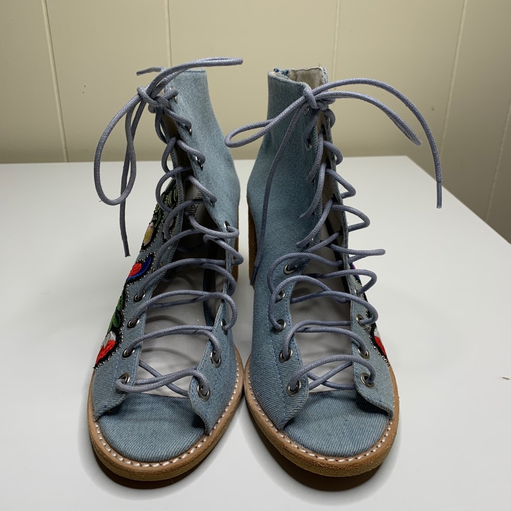 Jeffrey Campbell Cors Lace Up Denim Heeled Booties - Picture 2 of 8